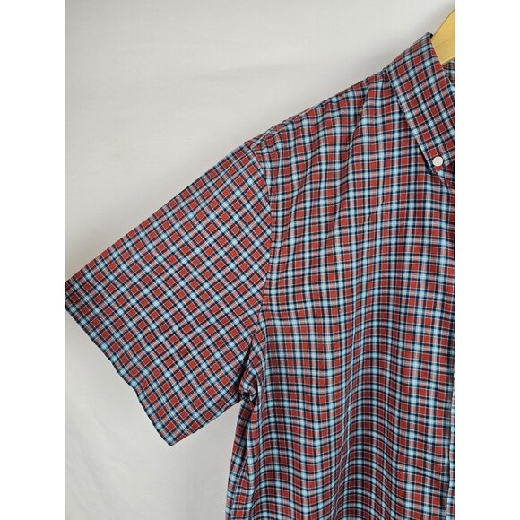 L.L. Bean Mens Shirt Size Large Red Plaid Short Sleeve Button Down Top - Picture 3 of 10